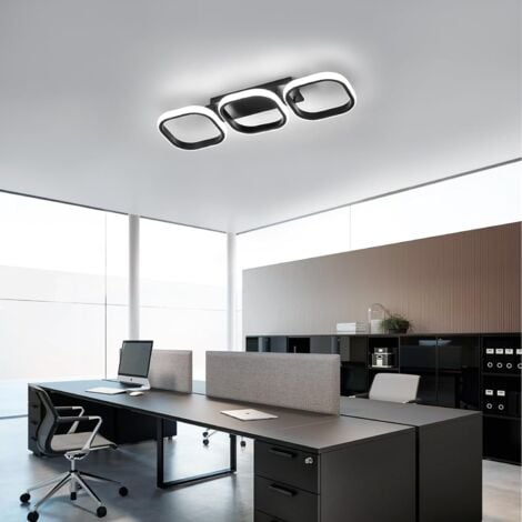 GOECO Plafones LED Moderna, Negro 32W 3900LM Luz Blanca Fría 6500K, Diseño Creativo de Tres Cuadrado Paralelas en Aluminio para Sala Dormitorio Cocina Baño (53 x 17 x 8cm) -