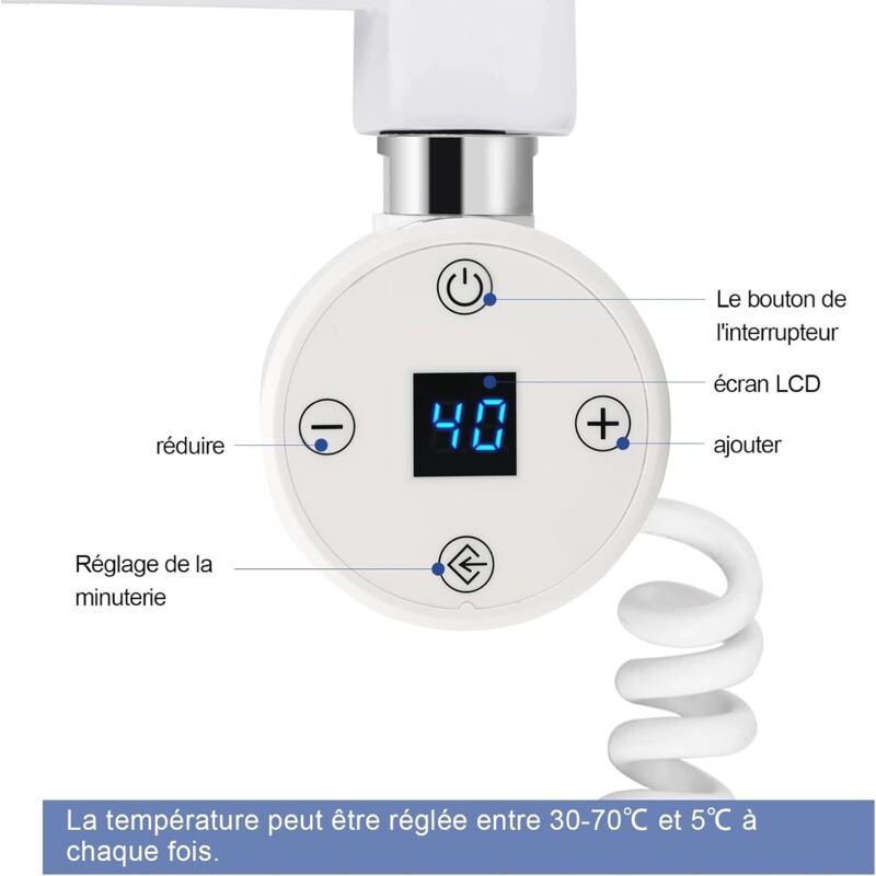 Meykoers Résistance thermostatique de sèche-serviette électrique, Blanc  300W Élément Chauffant avec Régulateur de Température et Synchronisation,  pour sèche-serviette de Salle de Bain