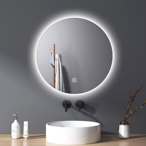 EMKE Miroir de Salle de Bain avec lumière 60 cm de diamètre, Miroir de  Salle de Bain LED Rond avec Interrupteur Tactile + réglable + 3 Couleurs +  Fonction mémoire, Miroir Mural