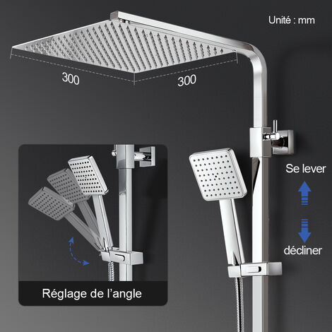 Meykoers Colonne de Douche Thermostatique Set de Douche avec Pommes de douche(30x30cm) et Douchette Ensemble de Douche, Réglable en Hauteur Thermostat Douche Système