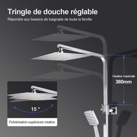 Meykoers Colonne de Douche Thermostatique Set de Douche avec Pommes de douche(30x30cm) et Douchette Ensemble de Douche, Réglable en Hauteur Thermostat Douche Système