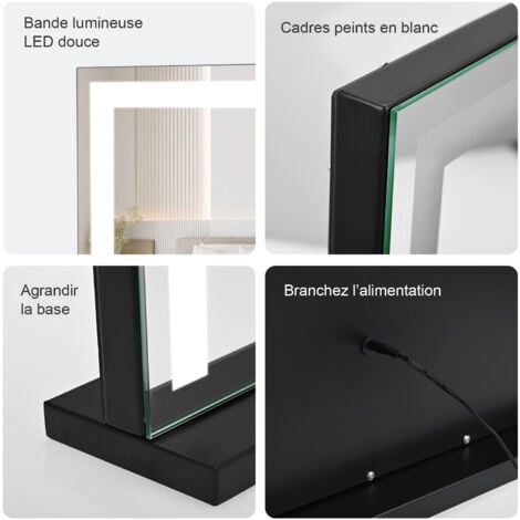 [JAMAIS UTILISE] Meykoers Miroir de Maquillage LED 60x52cm, Hollywood Maquillage miroir 3 Couleurs Gradable Miroir grossissant - Le noir