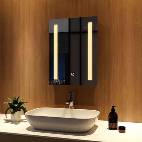 Meykoers Miroir de salle de bain 45x60cm avec éclairage LED Miroirs Montagle Mural anti-buée - Lumière blanc chaud