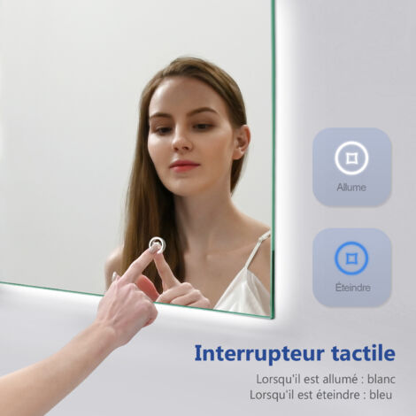Meykoers Miroir de salle de bain 45x60cm avec éclairage LED Miroirs Montagle Mural anti-buée - Lumière blanc chaud