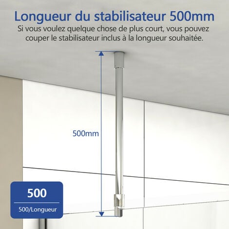 Meykoers Barre de fixation ronde au plafond 500mm douche verre Barre de stabilisation Tige ronde en acier inoxydable pour  6/8/10mm douche verre