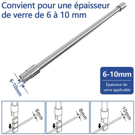 Meykoers Barre de fixation ronde au plafond 500mm douche verre Barre de stabilisation Tige ronde en acier inoxydable pour  6/8/10mm douche verre