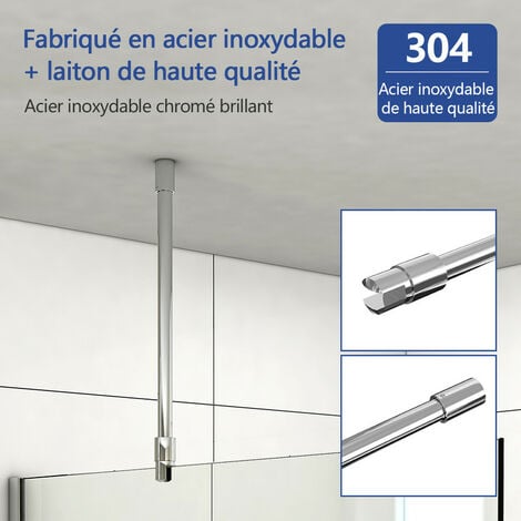 Meykoers Barre de fixation ronde au plafond 500mm douche verre Barre de stabilisation Tige ronde en acier inoxydable pour  6/8/10mm douche verre