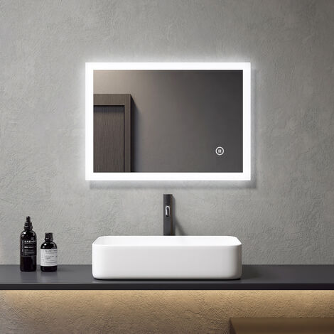 Meykoers Miroir Lumineux salle de bain 70x50cm avec Anti-buée et Interrupteur Tactile Miroir salle de bain LED - Lumière Blanche 6500K