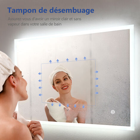 Meykoers Miroir Lumineux salle de bain 70x50cm avec Anti-buée et Interrupteur Tactile Miroir salle de bain LED - Lumière Blanche 6500K