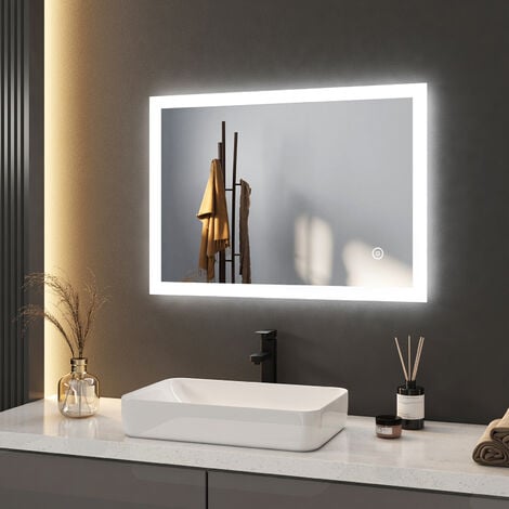 Acezanble 70x50cm miroir de salle de bain anti-buée, miroir LED avec  éclairage, miroir mural cosmétique lumineux,interrupteur tactile