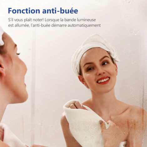 Meykoers Miroir de salle de bain 60x40cm avec Anti-buée, miroir LED mural avec éclairage, Commutateur tactile, blanc froid