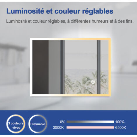Meykoers Miroir led Miroir de salle de bains avec éclairage 70x50cm anti-buée LED Miroir, Miroir Mural Dimmable, Commutateur Tactile