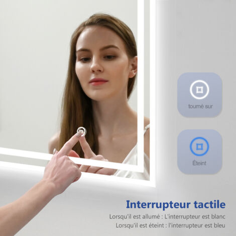 Meykoers miroir de salle de bain avec éclairage 80x60cm anti-buée, Dimmable LED miroir Mural, Commutateur tactile