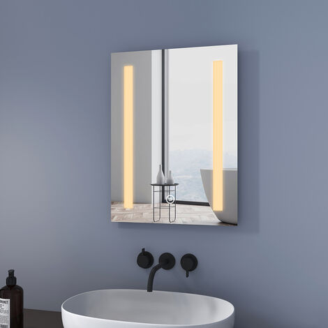 Meykoers Miroir de Salle de Bain avec éclairage 60x45cm miroir anti-buée, blanc Chaud led miroir mural, Commutateur Tactile