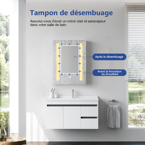 Meykoers Miroir de Salle de Bain avec éclairage 60x45cm miroir anti-buée, blanc Chaud led miroir mural, Commutateur Tactile