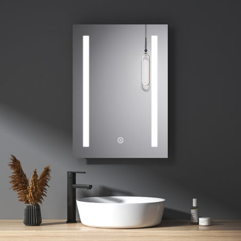 Meykoers Miroir de Salle de Bain LED 70x50cm anti-buée Miroir avec éclairage LED et Commutateur Tactile, blanc froid