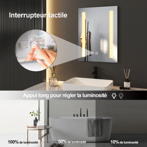 Meykoers Miroir de Salle de Bain LED 70x50cm anti-buée Miroir avec éclairage LED et Commutateur Tactile, blanc froid