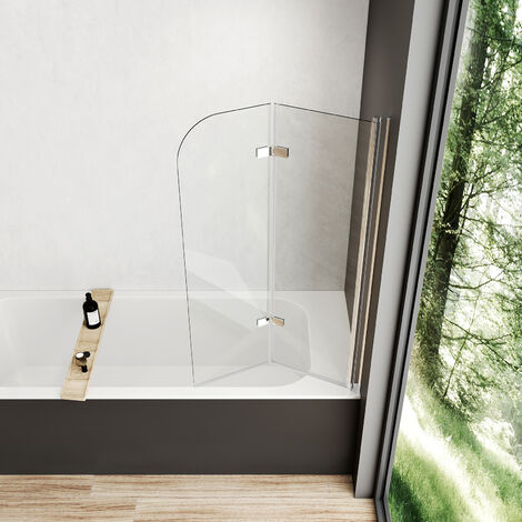 Meykoers Pare-baignoire 100x140cm Rabattable paroi de baignoire, 2 pliante  vitres pivotant, 6mm verre trempé