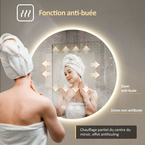 Miroir Salle De Bain LED Rond 80cm HAPAOSO - Anti-buée, Tactile, Lumière Blanche 6000K - IP44