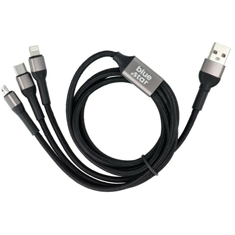 Datenkabel Blue Star – 3in1 mit Micro-USB-, USB-C- und iPhone-Buchsen