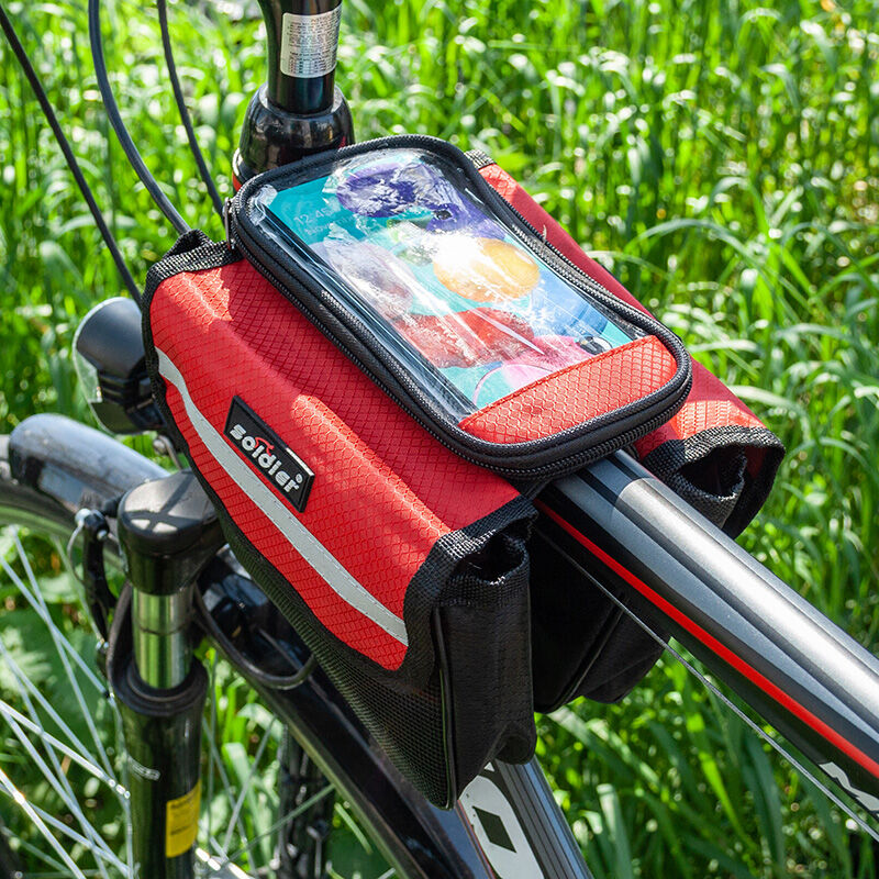 cofi1453® Fahrradtasche mit Handytasche Wasserdicht Universal Gepäcktasche  Radtasche Rahmentasche Handyhalterung Rot