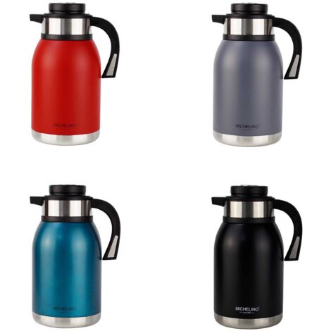 Michelino 2.0L Thermoskanne Doppelwandig Getränkespender Isolierkanne Kanne Kaffee Tee Teekanne Grau