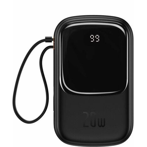 Baseus Qpow Digital Display Powerbank mit Schnellladung 20000 mAh 20 W QC/PD/SCP/FCP mit integriertem Lightning Kabel schwarz