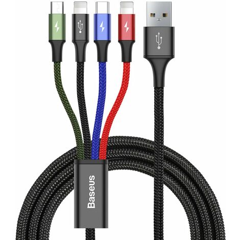 Baseus Kabel USB 4in1 Kabel, 2x Lightning / USB Typ C / Micro USB, Nylon geflochten 3.5A 1.2m schwarz (CA1T4-A01) (1/5)