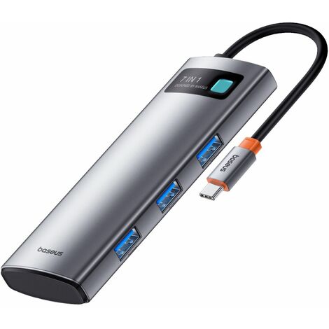 HUB 7in1 Baseus Metal Gleam Series USB-C zu USB-C PD / 3x USB-A / HDMI / SD TF - Grau (1/5)