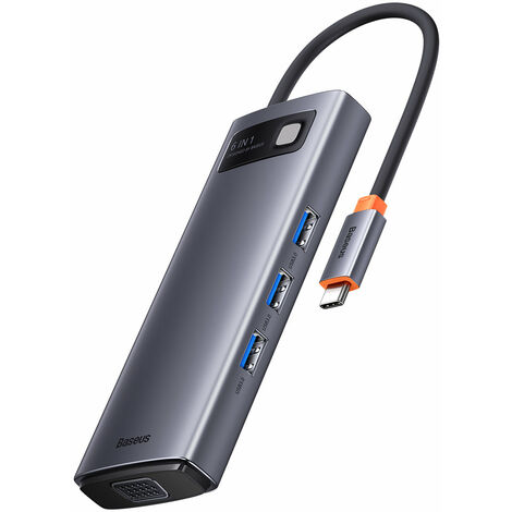 Baseus Metal Gleam Series HUB 6-in-1 Dockingstation USB Typ C - 1 x HDMI / 3 x USB 3.2 Gen. 1 / 1 x Power Delivery / 1 x VGA grau (WKWG030013) (1/5)