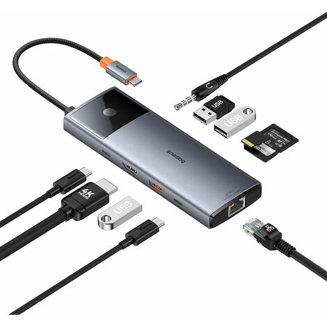 HUB 11in1 Baseus Metal Gleam Series USB-C zu USB-C PD / USB-C / 3x USB-A / HDMI / AUX / RJ-45 / SD TF – grau (1/5)