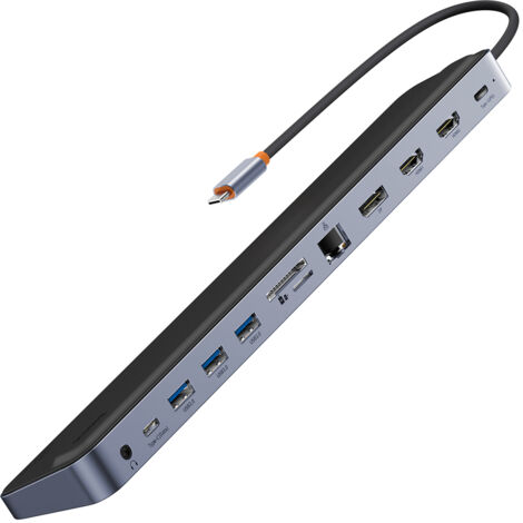 Baseus EliteJoy Gen2 Universal USB HUB 12in1 mit USB-C Kabel 25cm Notebookständer USB-A / USB-C / DP / HDMI / SD / TF / RJ45 / 3,5mm Klinke / PD 100W grau (WKSX030213) (1/5)