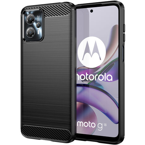 Carbon Case kompatibel mit Motorola Moto G14 flexible Silikon-Carbon-Hülle schwarz (1/4)