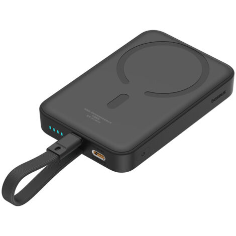 Baseus Magnetic Mini MagSafe 10000 mAh 20 W Powerbank mit integriertem iPhone Kabel + Kabel 0,3 m 60W Schwarz (1/5)