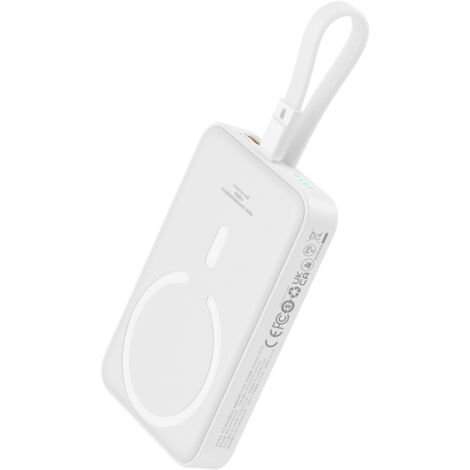 Baseus Magnetic Mini MagSafe 10000 mAh 20 W Powerbank mit integriertem iPhone Kabel + Kabel 60 W 0,3 m  Weiß
