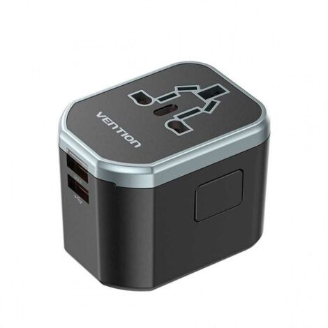 3-Port USB (C + A + A) Universal-Reiseadapter (20 W/18 W/18 W) Schwarz (1/5)
