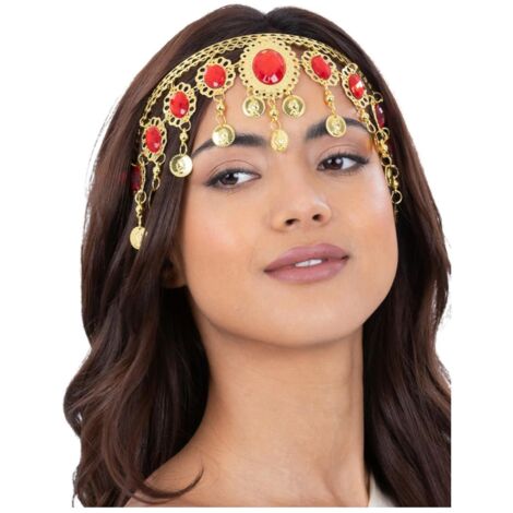 Goldfarbenes Stirnband – Mit roten Juwelen besetzt für einen eleganten Look