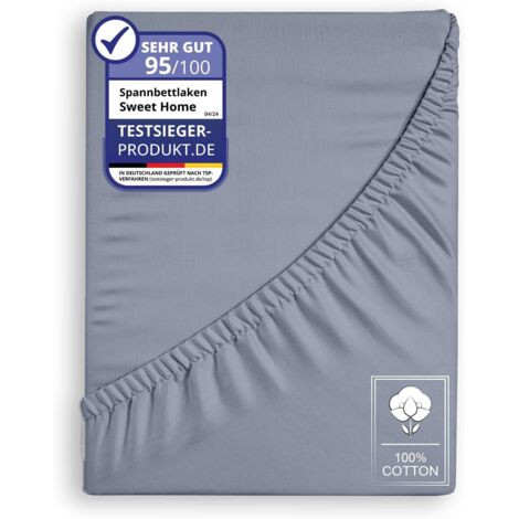Jersey Spannbettlaken Spannbetttuch 100% Baumwolle Bettlaken Betttuch 135GSM Grau 200x200cm
