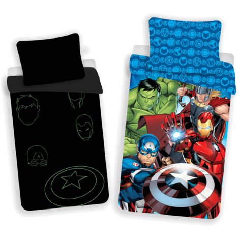 Marvel Avengers Bettbezug 140x200 cm & Kissenbezug 70x90 cm – Bettwäsche-Set mit Leuchteffekt (1/5)
