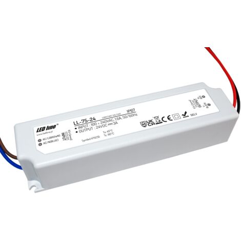 LED Trafo 75W 3A 24V Netzteil IP67 Wasserdicht Transformator für LED Leuchtmittel Beleuchtung