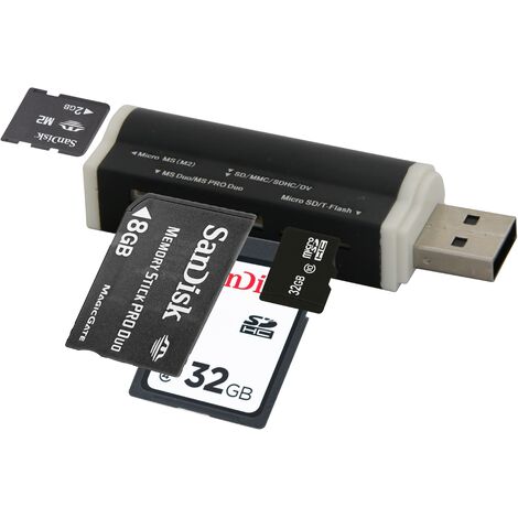 All-in-One Speicherkartenleser Cardreader für SD/Micro SD/M2/M2PRODUO USB Kartenlesergerät Multi Kartenleser Adapter Schwarz (1/3)