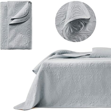 Tagesdecke Steppdecke Decke Bettüberwurf Muster Leila Doppelseitig Elegantes Muster (Light Grey, 220 x 240 cm)