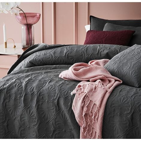 Tagesdecke Steppdecke Decke Bettüberwurf Muster Leila Doppelseitig Elegantes Muster (Dark Grey, 200 x 220 cm)