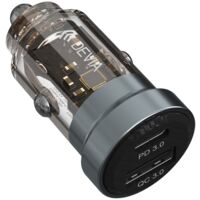 Devia Autoladegerät 1x USB, 1x USB Typ C 30 W Schnelladegerät in Schwarz