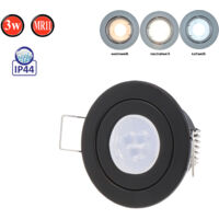 LED Line IP44 Einbaustrahler Set GU4 MR11 Leuchte Spot Einbaurahmen Wasserdicht Lampe Rund Schwarz aus Aluminium mit GU5.3 Fassung 3W Leuchtmittel Kaltweiß