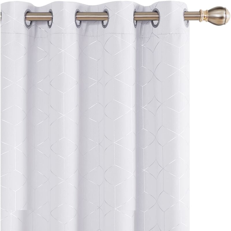 Deconovo Linen Effect Foil Printed Voile Curtains Eyelets Sheer