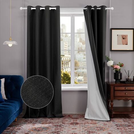 Deconovo 100% Blackout Thermal Insulated Curtains 72 Drop Pair, Lightweight  Faux Linen Eyelet Curtains for Living Room, Black Out Curtains with