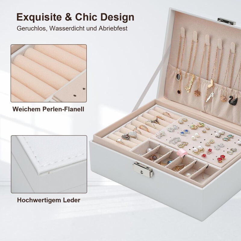 OWFKAY Schmuckschatulle PU-Leder - 10x10x5cm Schmuckorganizer Mit Fächern