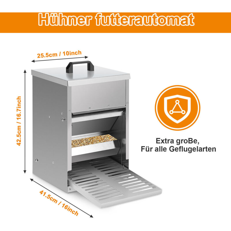 Automatischer Hühnerfutterspender Aus Metall – 31,8 Kg Kapazität, Wasserdicht & Verschwendungsfrei
