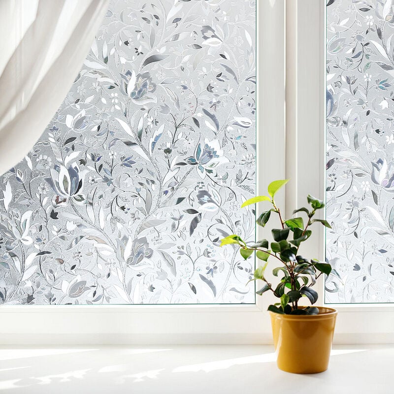 SWANEW Sichtschutzfolie 3D Fensterfolie Selbstklebend Spiegelfolie  Sonnenschutzfolie Blumen 90x200cm